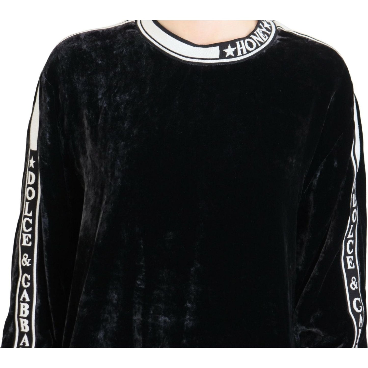 Dolce & Gabbana Black Velvet Crewneck Pullover Sweater 1728,67345645728,82% Viscose (velvet),Black,Clothing,Dolce & Gabbana,IT38|XS,IT40 | M,Material: 18% Silk,New with tags,Sweaters - Clothing,Sweaters - Women - Clothing,Sweatshirts - Sweaters - Clothing