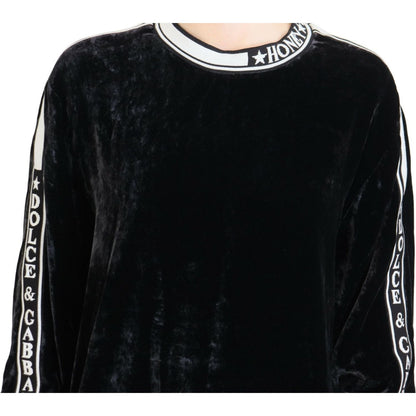 Dolce & Gabbana Black Velvet Crewneck Pullover Sweater 1728,67345645728,82% Viscose (velvet),Black,Clothing,Dolce & Gabbana,IT38|XS,IT40 | M,Material: 18% Silk,New with tags,Sweaters - Clothing,Sweaters - Women - Clothing,Sweatshirts - Sweaters - Clothing