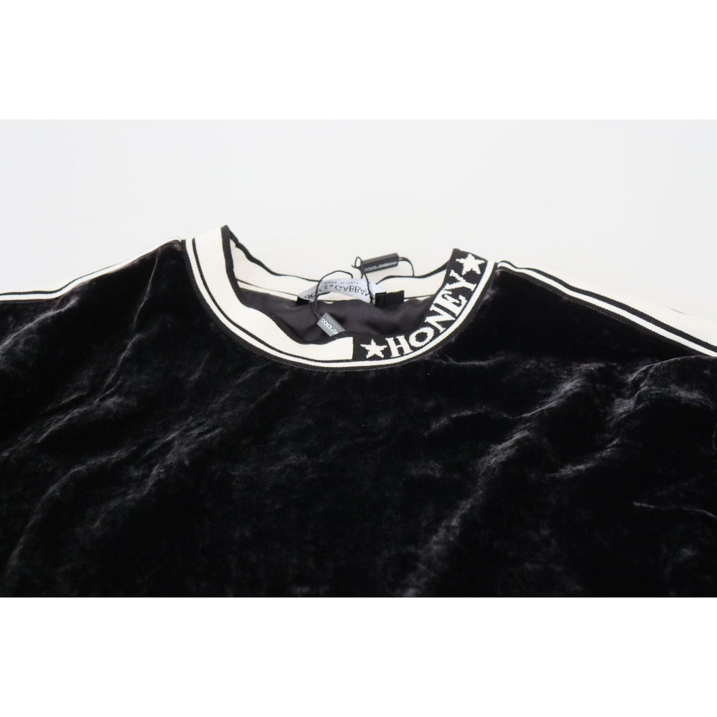 Dolce & Gabbana Black Velvet Crewneck Pullover Sweater 1728,67345645728,82% Viscose (velvet),Black,Clothing,Dolce & Gabbana,IT38|XS,IT40 | M,Material: 18% Silk,New with tags,Sweaters - Clothing,Sweaters - Women - Clothing,Sweatshirts - Sweaters - Clothing