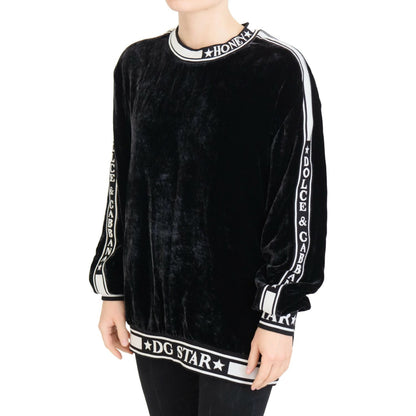Dolce & Gabbana Black Velvet Crewneck Pullover Sweater 1728,67345645728,82% Viscose (velvet),Black,Clothing,Dolce & Gabbana,IT38|XS,IT40 | M,Material: 18% Silk,New with tags,Sweaters - Clothing,Sweaters - Women - Clothing,Sweatshirts - Sweaters - Clothing