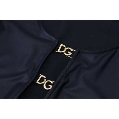 Dolce & Gabbana Black Cotton Stretch Open Chest 3/4 Sleeve Top