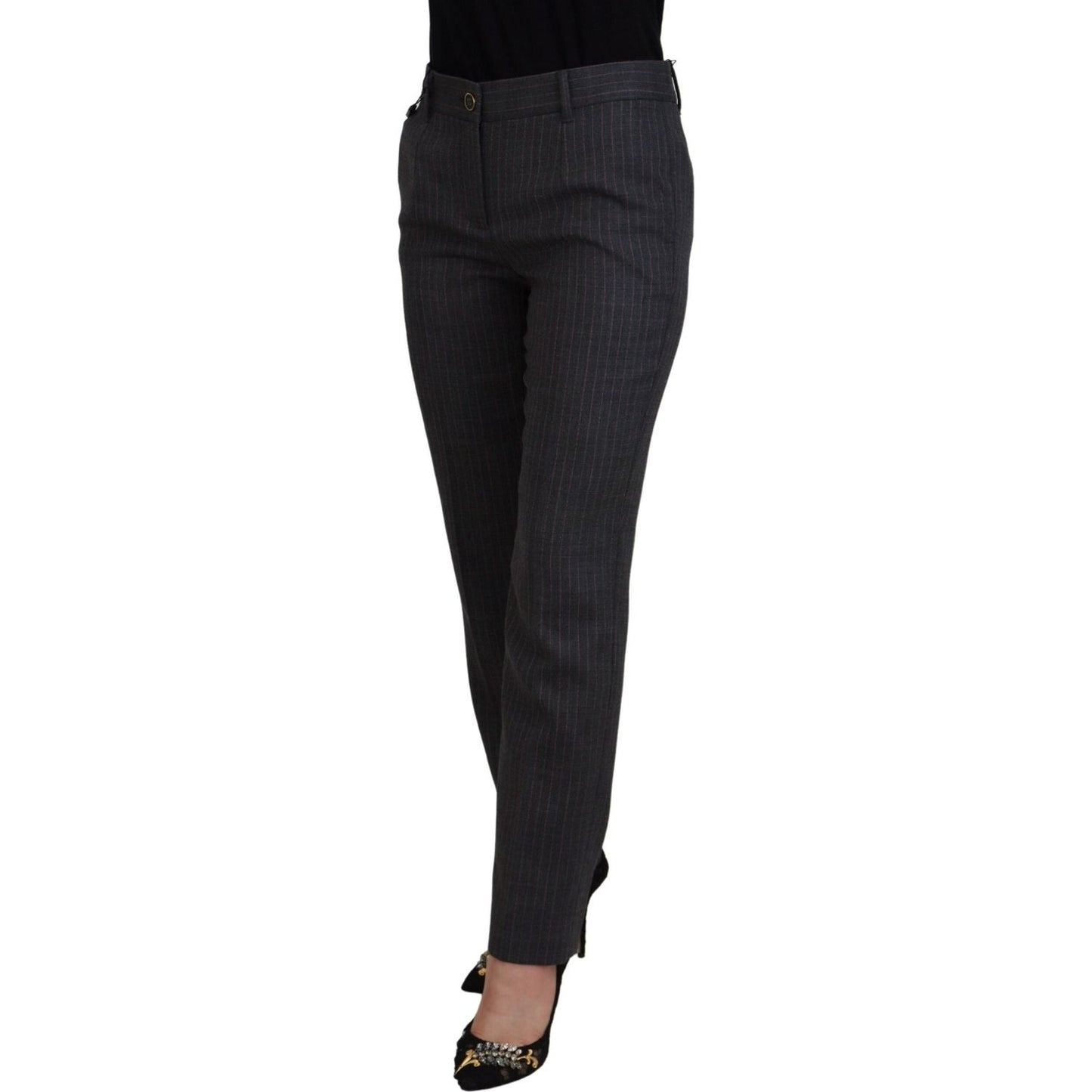Dolce & Gabbana Gray Stripes Wool Tapered Women Pants