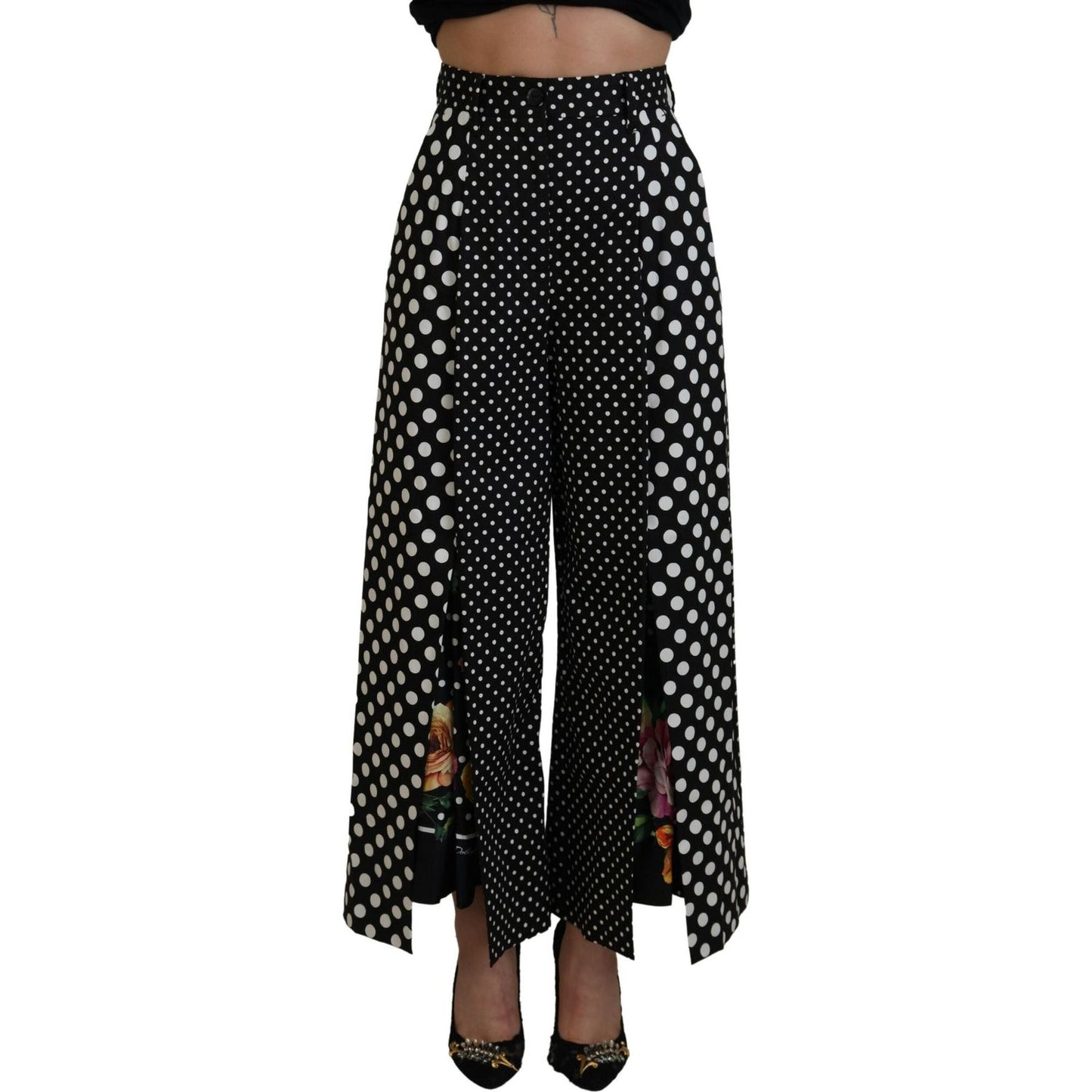 Dolce & Gabbana Multicolor Polka Dots High Waist Pants 1728,2% Elastane,30% Silk,67345645728,Clothing,Dolce & Gabbana,Flared Pants - Pants - Clothing,IT38|XS,Jeans & Pants - Women - Clothing,Material: 68% Cotton,Multicolor,New with tags,Pants - Clothing,W