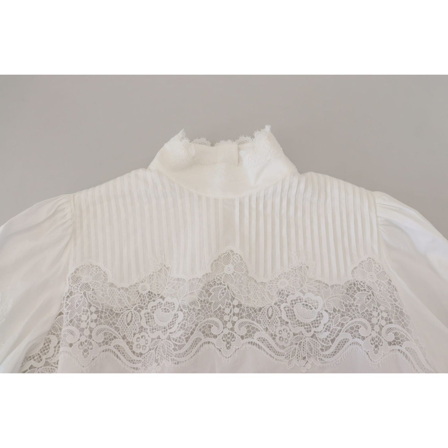 Dolce & Gabbana Elegant White Lace Trim Cotton Blouse Dolce & Gabbana