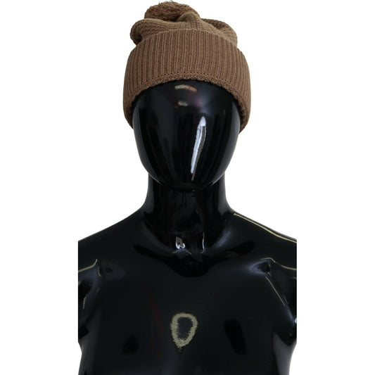 Dolce & Gabbana Elegant Camel Knit Beanie with Fur Accent Dolce & Gabbana