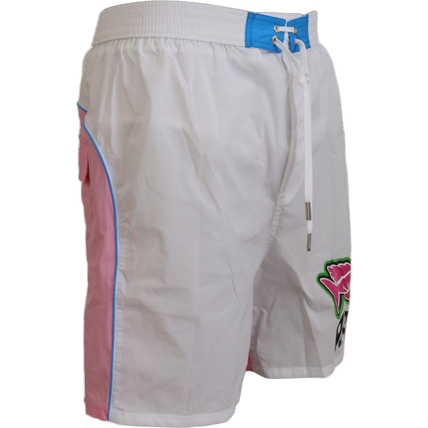 Dsquared² Chic White & Pink Print Swim Shorts Dsquared²