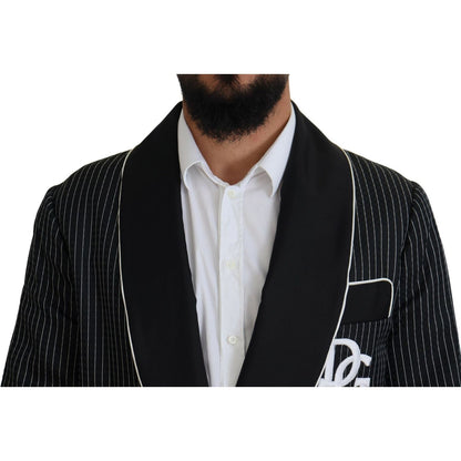 Dolce & Gabbana Black Robe Striped DG Patch Jacket Men Blazer 1728,67345645728,Black and White,Blazers - Men - Clothing,Blazers - Suits & Blazers - Clothing,Clothing,Dolce & Gabbana,IT46 | S,IT50 | L,Material: 64% Polyester 36% Silk,Men,Men - Clothing,New