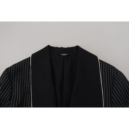Dolce & Gabbana Black Robe Striped DG Patch Jacket Men Blazer 1728,67345645728,Black and White,Blazers - Men - Clothing,Blazers - Suits & Blazers - Clothing,Clothing,Dolce & Gabbana,IT46 | S,IT50 | L,Material: 64% Polyester 36% Silk,Men,Men - Clothing,New