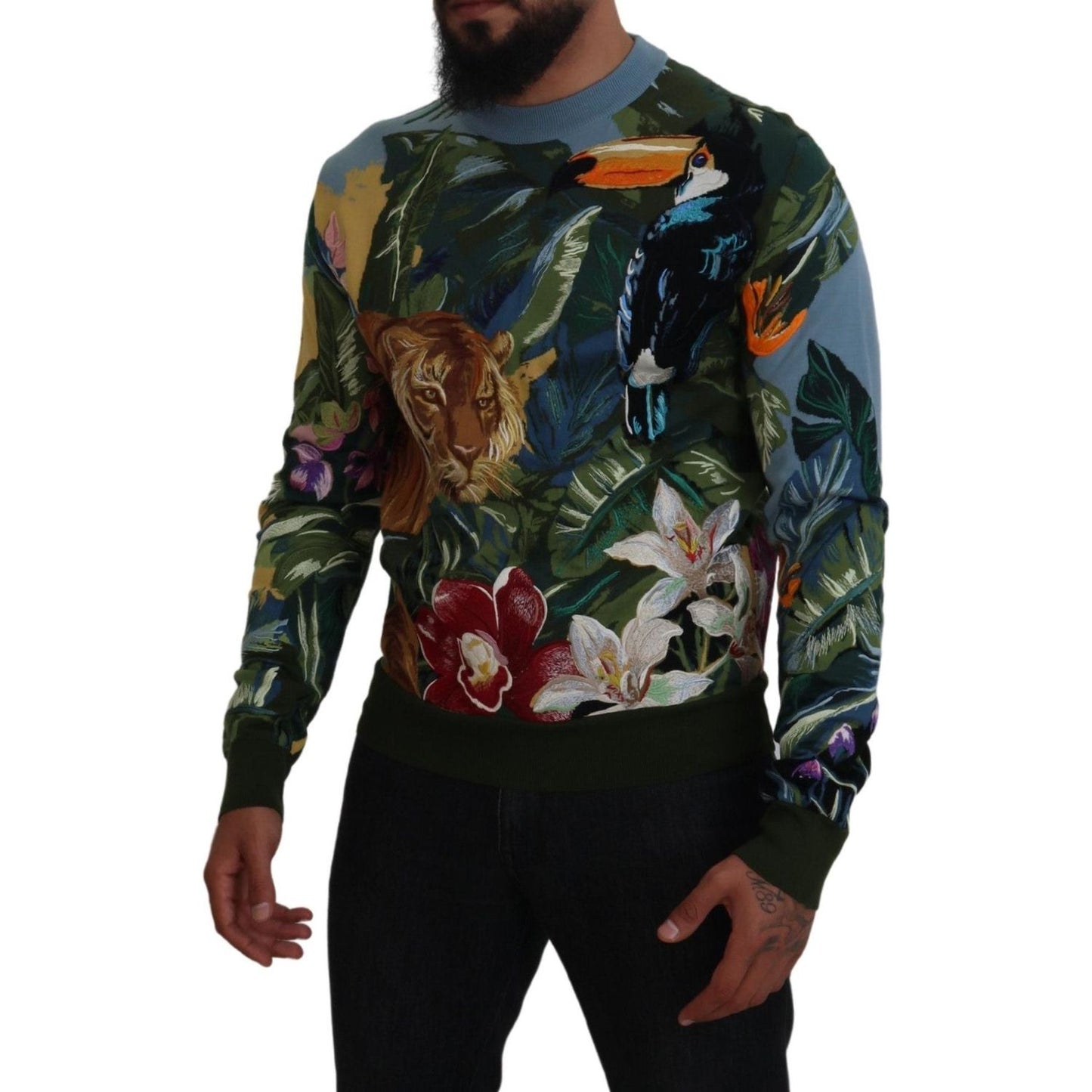 Dolce & Gabbana Multicolor Jungle Wool Pullover Logo Sweater Dolce & Gabbana