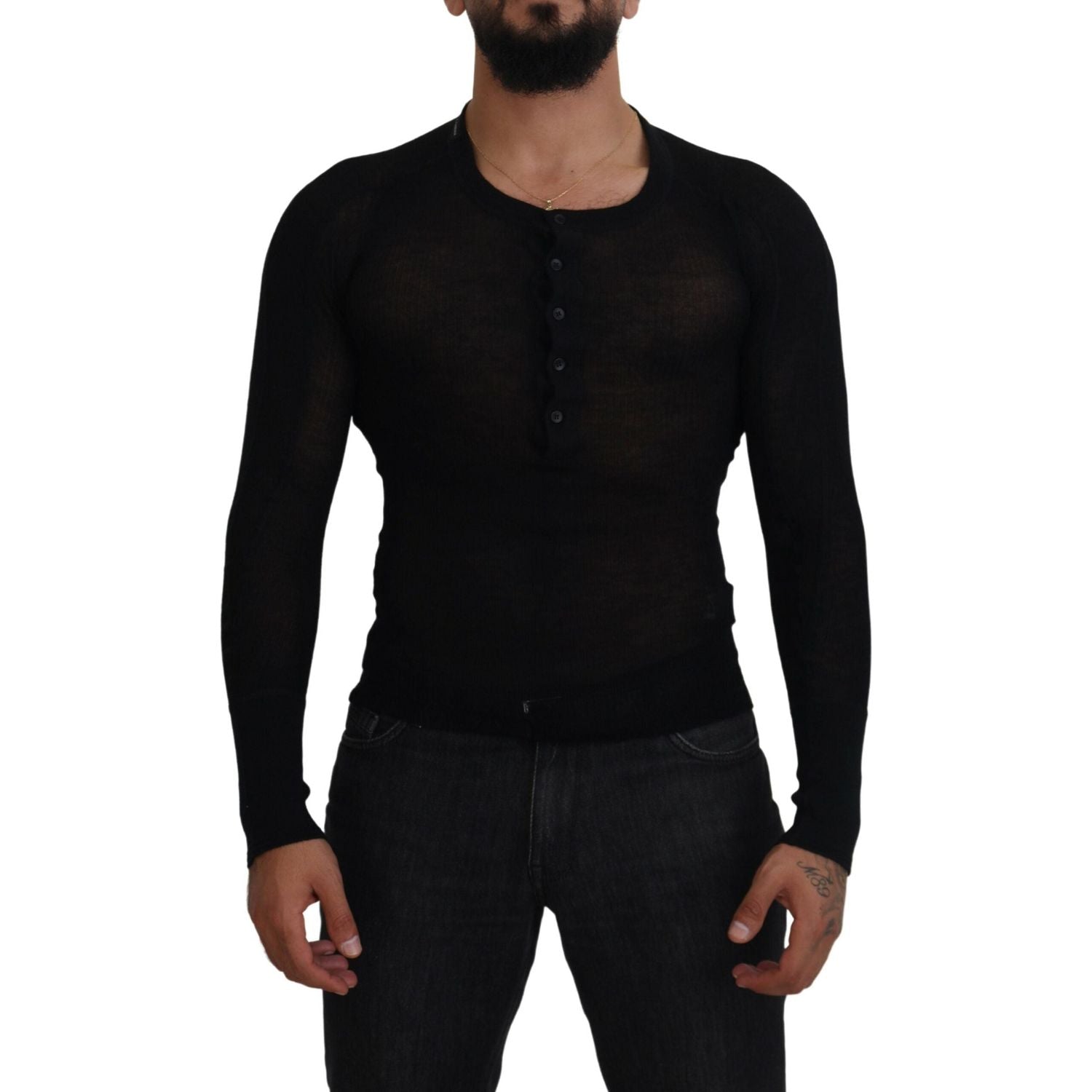 Dolce & Gabbana Black Cashmere Button Pullover Sweater