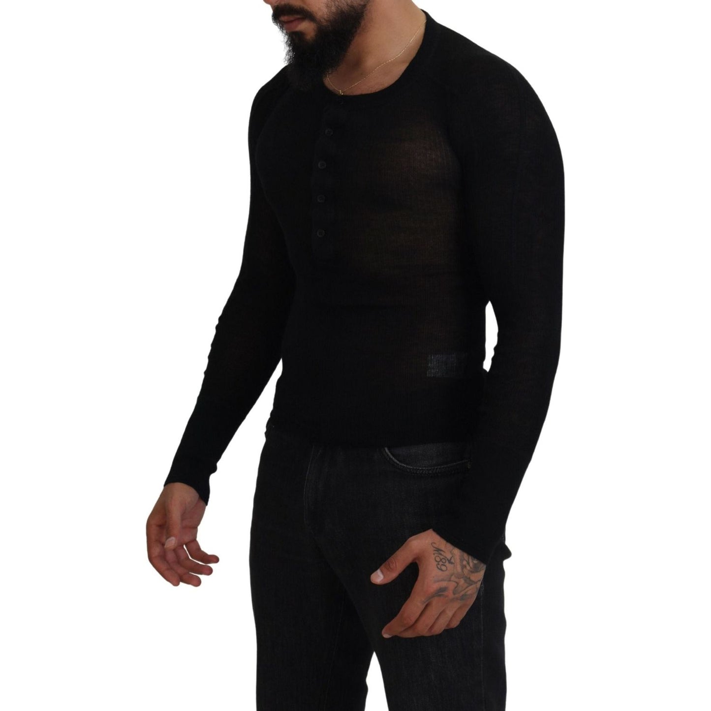 Dolce & Gabbana Black Cashmere Button Pullover Sweater