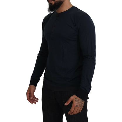 Dolce & Gabbana Blue Cotton Button Crewneck Pullover Sweater Dolce & Gabbana