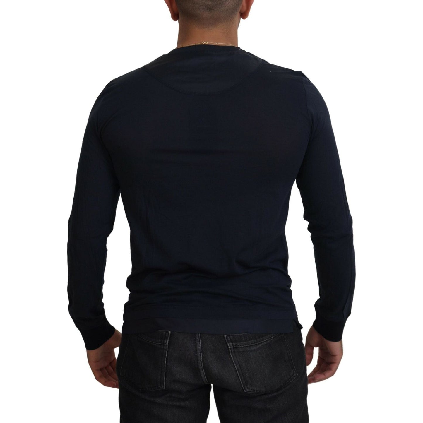 Dolce & Gabbana Blue Cotton Button Crewneck Pullover Sweater Dolce & Gabbana