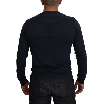 Dolce & Gabbana Blue Cotton Button Crewneck Pullover Sweater Dolce & Gabbana