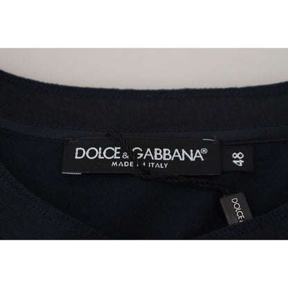Dolce & Gabbana Blue Cotton Button Crewneck Pullover Sweater Dolce & Gabbana