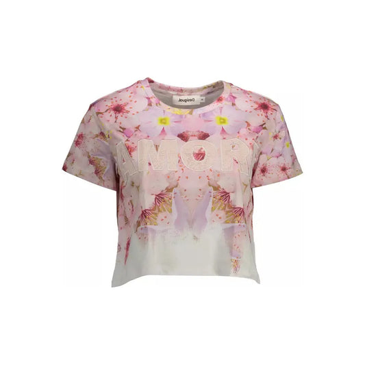 Desigual Chic Pink Embroidered Cotton Tee Desigual