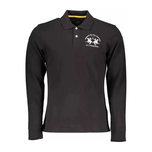 La Martina Black Cotton Men Polo Shirt La Martina