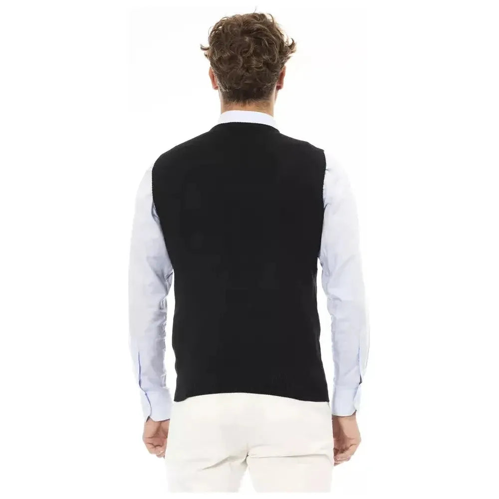 Alpha Studio Black Viscose Men Vest Alpha Studio