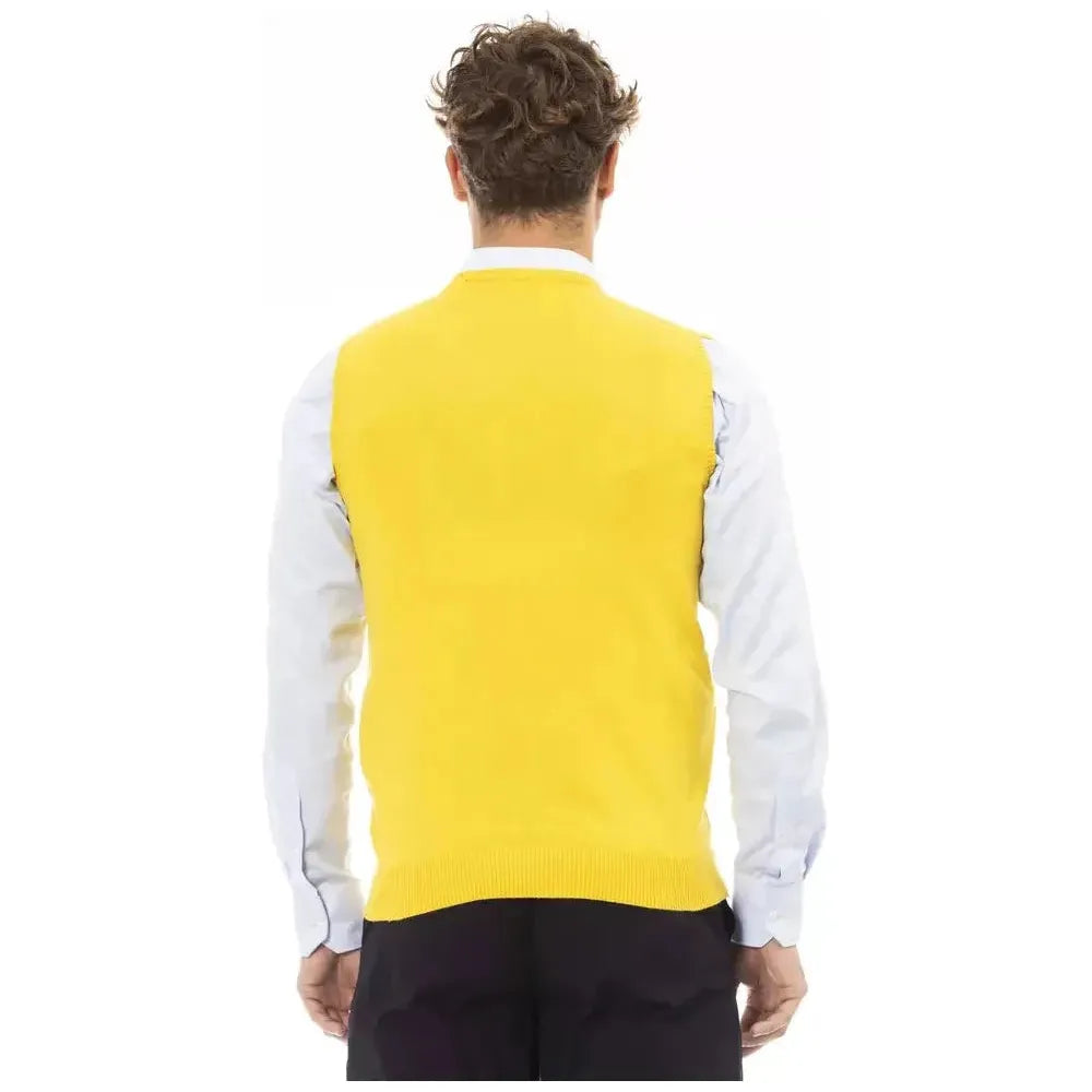 Alpha Studio Yellow Viscose Men Vest Alpha Studio