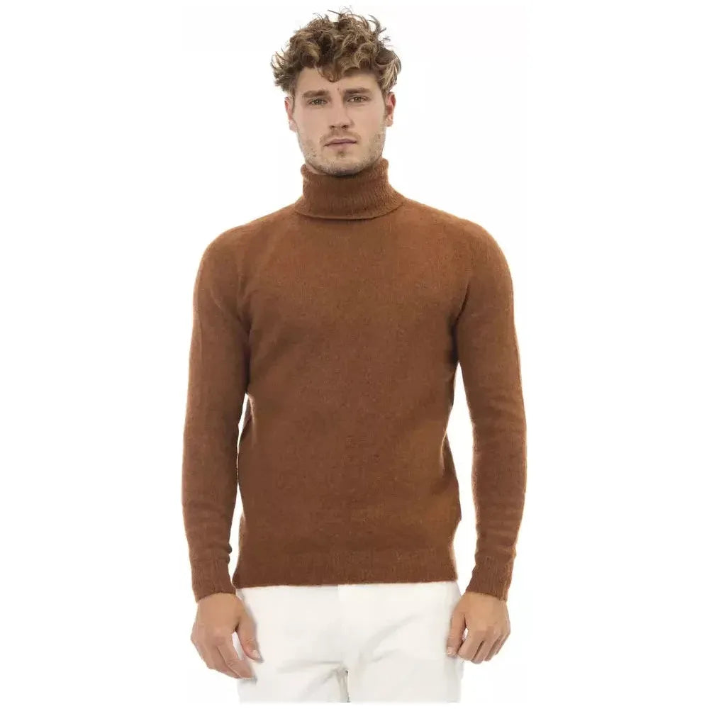 Alpha Studio Brown Alpaca Men Sweater Alpha Studio