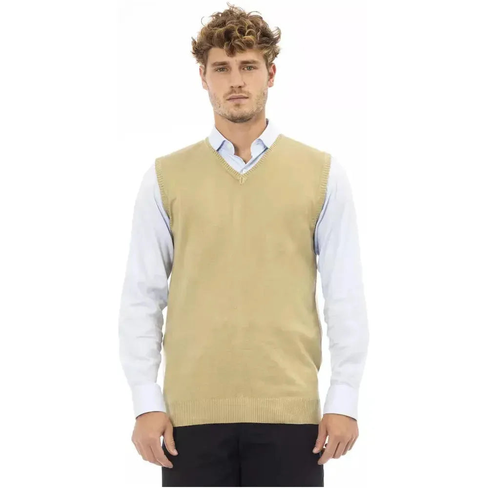 Alpha Studio Beige Viscose Men Vest Alpha Studio