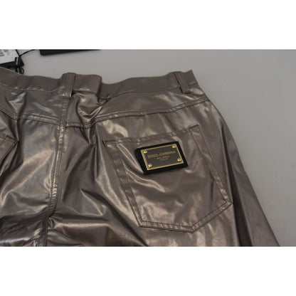 Dolce & Gabbana Silver Metallic Nylon Stretch Pants