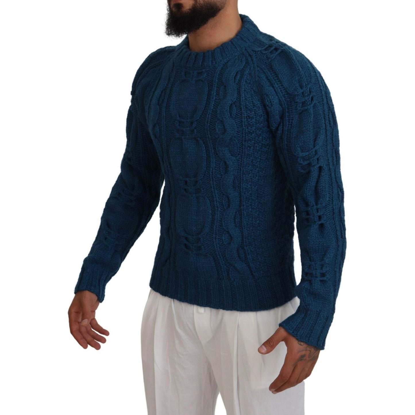 Dolce & Gabbana Blue Knitted Wool Alpaca Pullover Sweater Dolce & Gabbana
