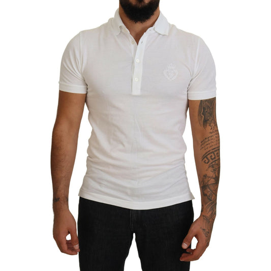 Dolce & Gabbana White Cotton Logo Short Sleeve Polo T-shirt 1728,5% Polyester,67345645728,Clothing,Dolce & Gabbana,IT44 | XS,Material: 95% Cotton,Men,Men - Clothing,New with tags,Polo Shirts - T-Shirts - Clothing,T-Shirts - Clothing,T-Shirts - Men - Cloth