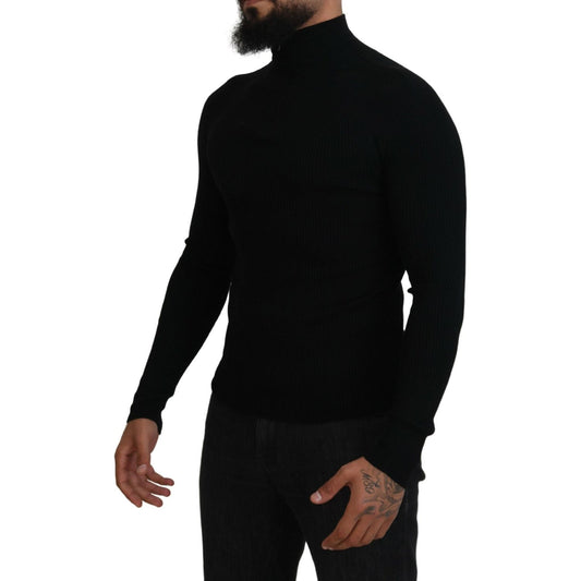 Dolce & Gabbana Elegant Black Wool Half Zip Turtleneck Sweater Dolce & Gabbana