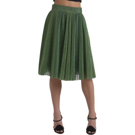 Dolce & Gabbana Enchanting Metallic Green Pleated A-Line Skirt Dolce & Gabbana