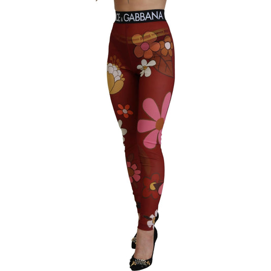 Dolce & Gabbana Floral Red High Waist Leggings Dolce & Gabbana