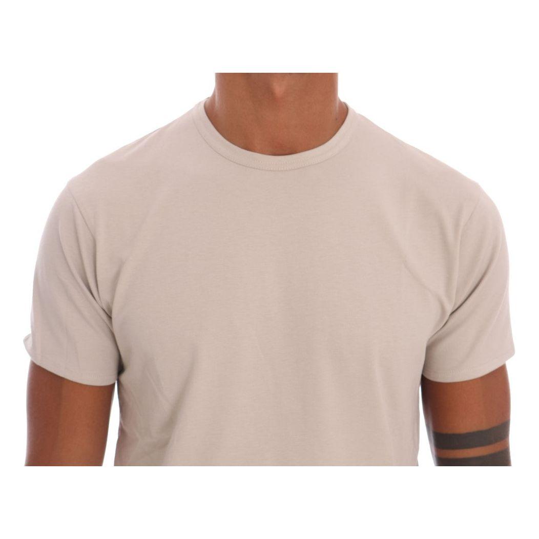 Daniele Alessandrini Beige Cotton Blend Crew Neck Tee Daniele Alessandrini