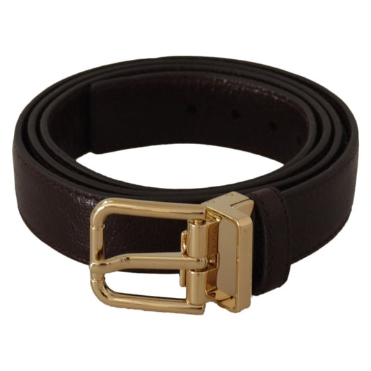 Dolce & Gabbana Brown Leather Gold Metal Buckle Belt