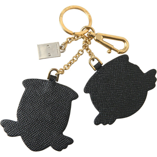 Dolce & Gabbana Chic Blue Leather Keychain with Gold Accents Dolce & Gabbana