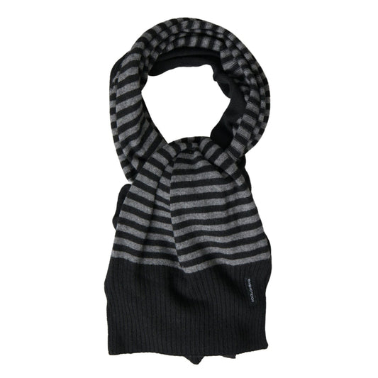 Dolce & Gabbana Black Gray Stripe Wool Neck Wrap Shawl Scarf