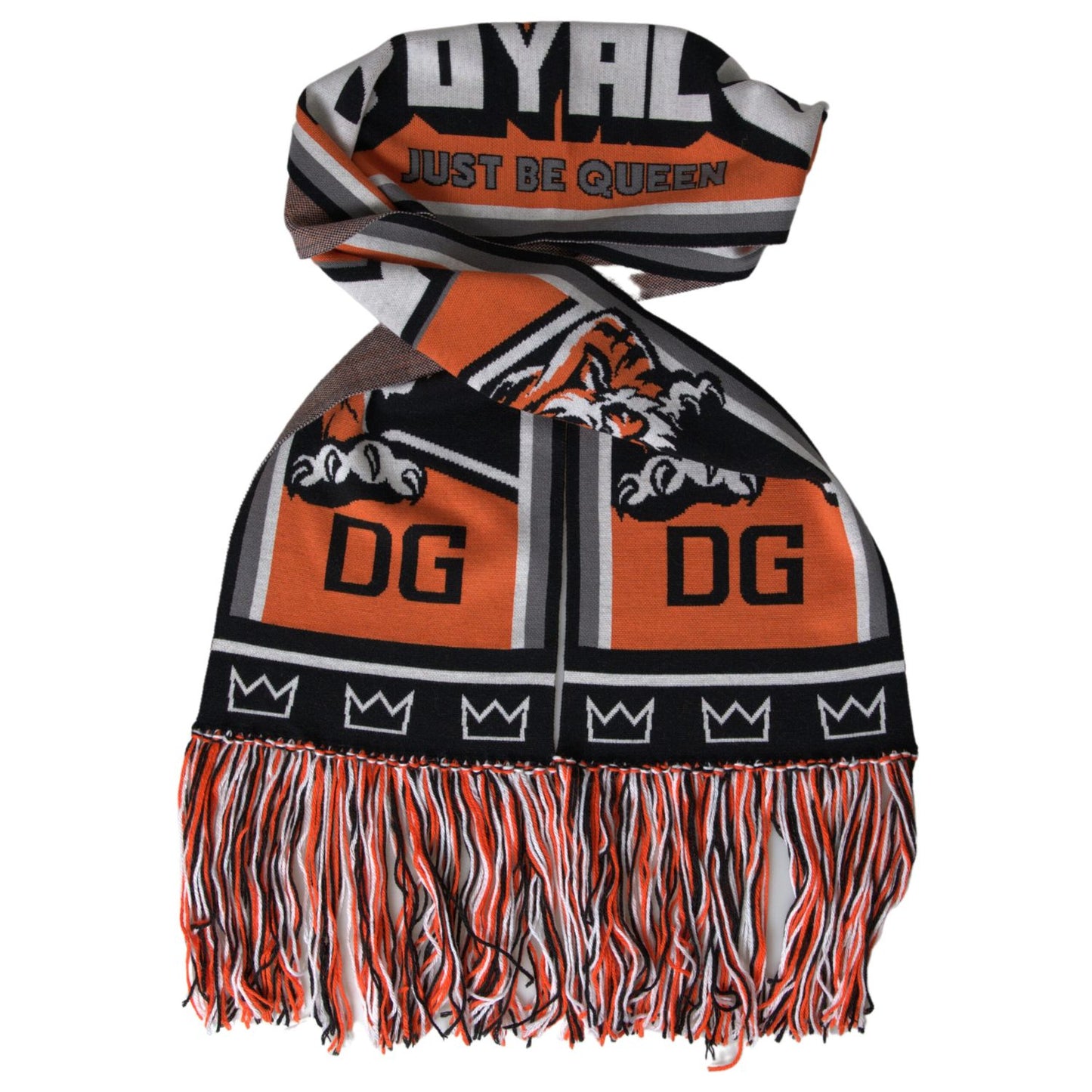 Dolce & Gabbana Multicolor Wool DG Royals Wrap Fringe Scarf 10% Cashmere,1728,5% Nylon,67345645728,Accessories,Dolce & Gabbana,Material: 85% Virgin Wool,Multicolor,New with tags,Scarves - Accessories,Scarves - Scarves - Accessories,Scarves - Women - Acces