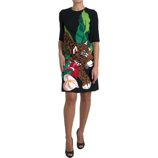 Dolce & Gabbana Black Tiger Jungle Print Sheath Stretch Dress 1728,3% Elastane,46% Acetate,67345645728,Black,Clothing,Dolce & Gabbana,Dresses - Clothing,Dresses - Women - Clothing,IT38 | XS,IT50 | XXL,Material: 51% Viscose,Preowned / Defect,Short - Dresse
