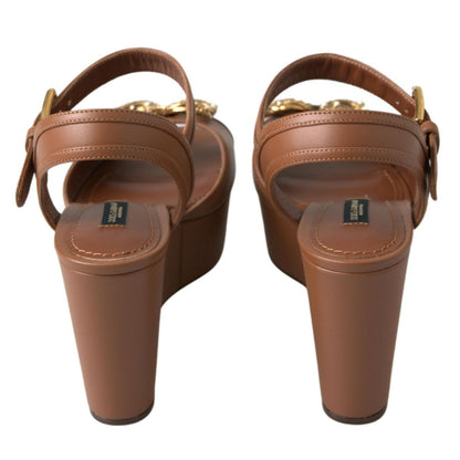 Dolce & Gabbana Brown Leather AMORE Wedges Sandals Shoes