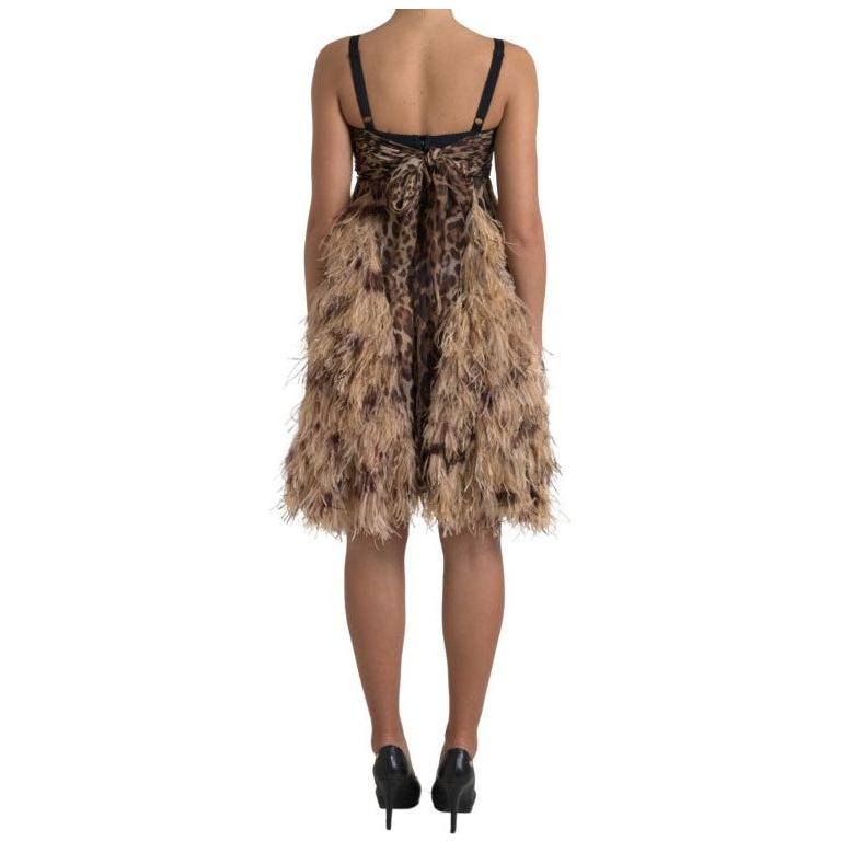 Dolce & Gabbana Sleeveless Leopard Chiffon Ostrich-Feather Dress Dolce & Gabbana