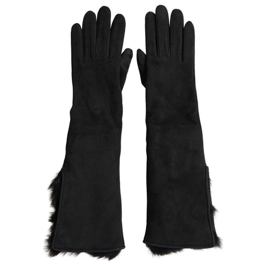 Dolce & Gabbana Elegant Leather Elbow Length Gloves with Fur Trim Dolce & Gabbana