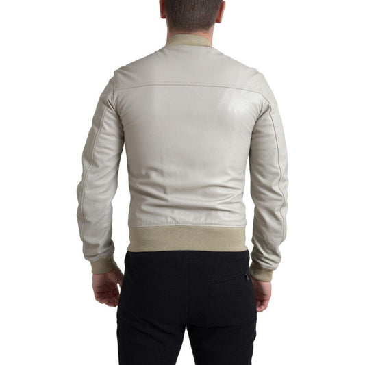 Dolce & Gabbana Cream Leather Bomber Jacket Dolce & Gabbana