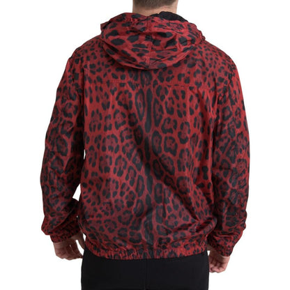 Dolce & Gabbana Red Leopard Hooded Bomber Full Zip Jacket 1728,67345645728,Bombers - Jackets & Coats - Clothing,Clothing,Dolce & Gabbana,IT48 | M,Jackets & Coats - Clothing,Jackets - Men - Clothing,Material: 100% Nylon,Men,Men - Clothing,New with tags,Red