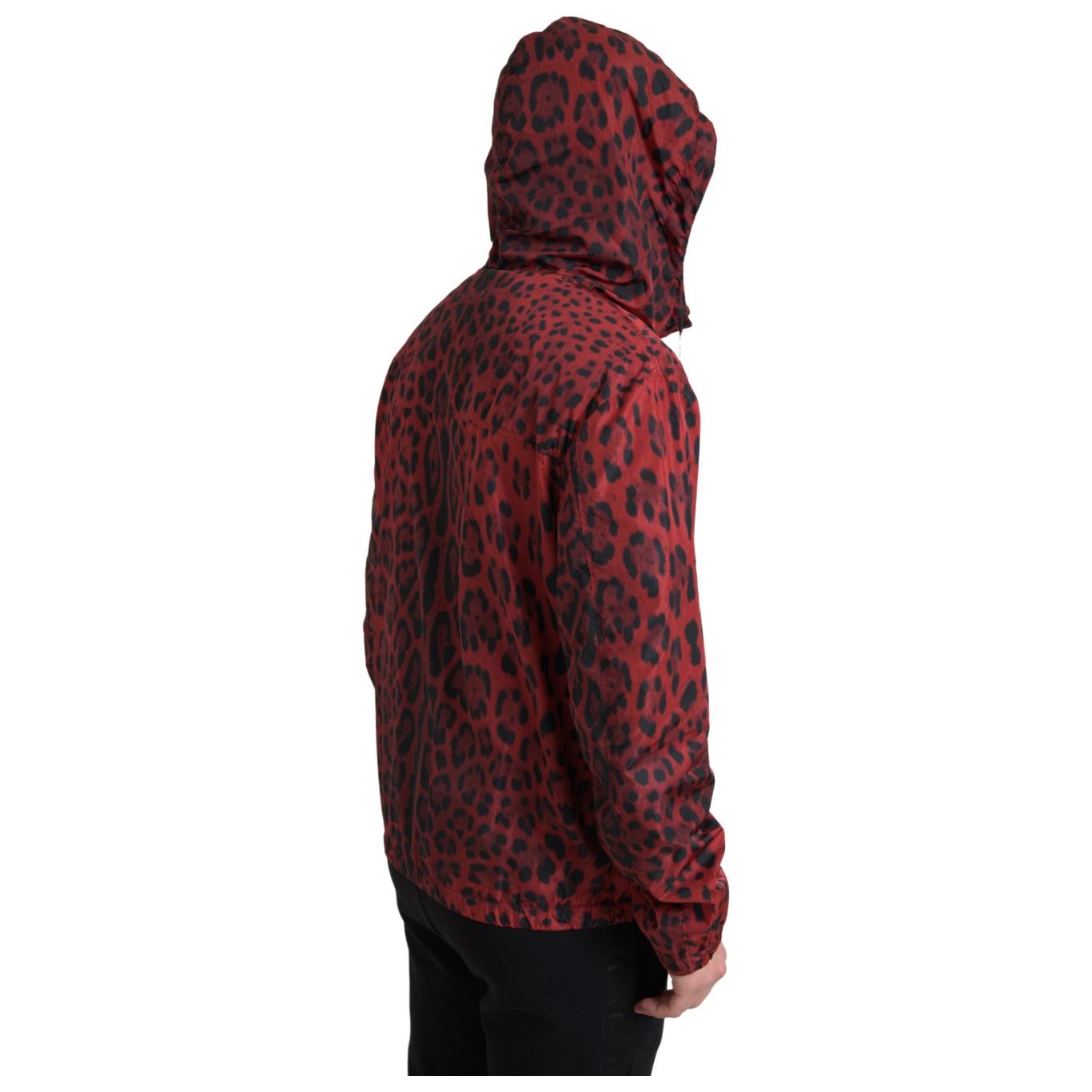 Dolce & Gabbana Red Leopard Hooded Bomber Full Zip Jacket 1728,67345645728,Bombers - Jackets & Coats - Clothing,Clothing,Dolce & Gabbana,IT48 | M,Jackets & Coats - Clothing,Jackets - Men - Clothing,Material: 100% Nylon,Men,Men - Clothing,New with tags,Red