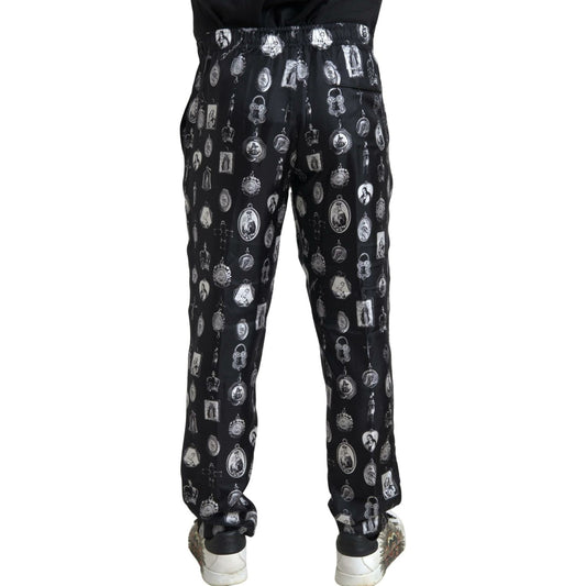 Dolce & Gabbana Elegant Silk Joggers with Religious Print Dolce & Gabbana