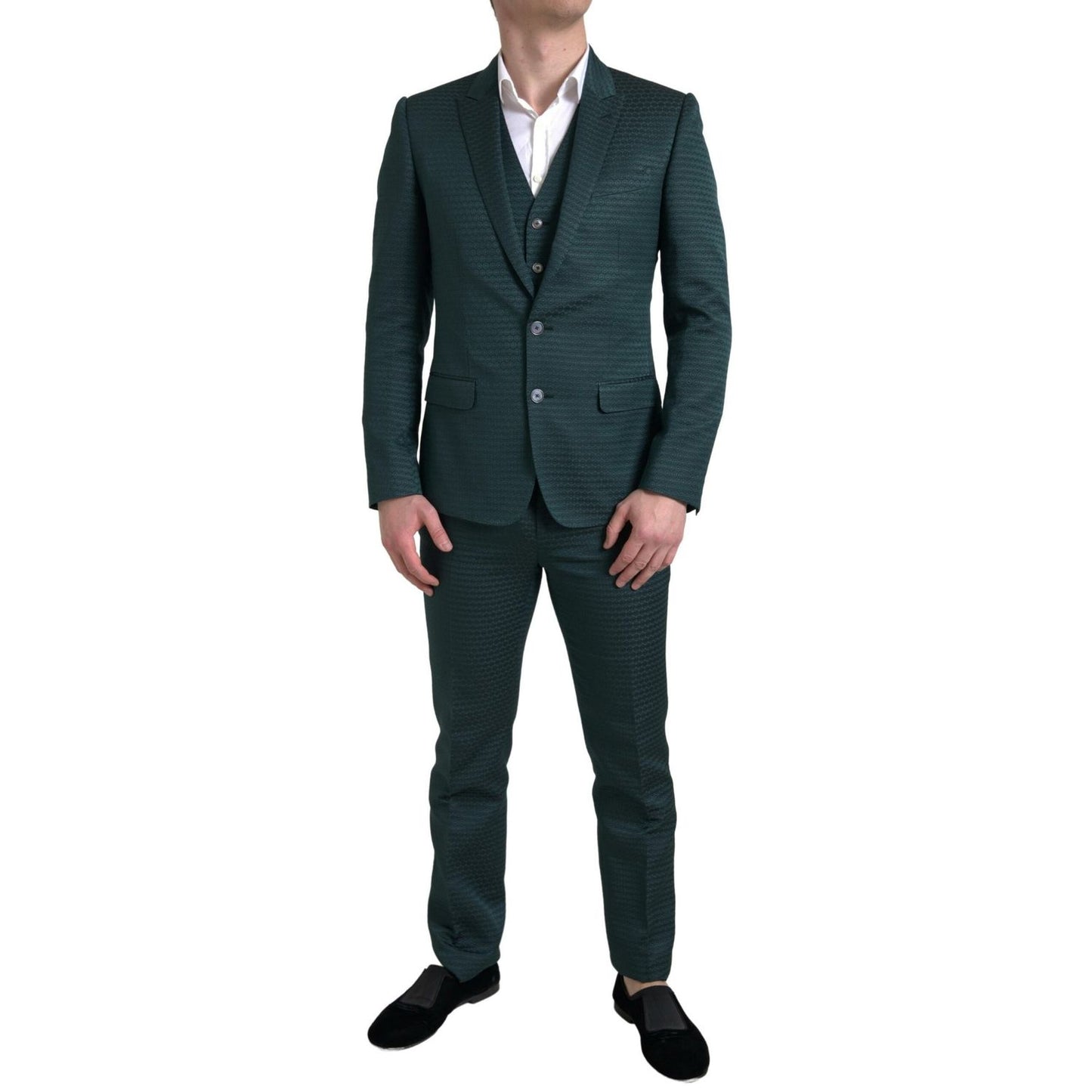 Dolce & Gabbana Green 3 Piece Single Breasted MARTINI Suit 1728,25% Polyester,29% Silk,67345645728,Clothing,Dolce & Gabbana,Green,IT44 | XS,Material: 46% Cotton,Men,Men - Clothing,New with tags,Suits & Blazers - Clothing,Suits - Men - Clothing,Three-Piece