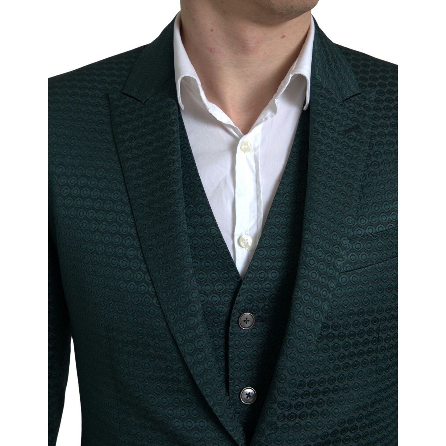 Dolce & Gabbana Green 3 Piece Single Breasted MARTINI Suit 1728,25% Polyester,29% Silk,67345645728,Clothing,Dolce & Gabbana,Green,IT44 | XS,Material: 46% Cotton,Men,Men - Clothing,New with tags,Suits & Blazers - Clothing,Suits - Men - Clothing,Three-Piece