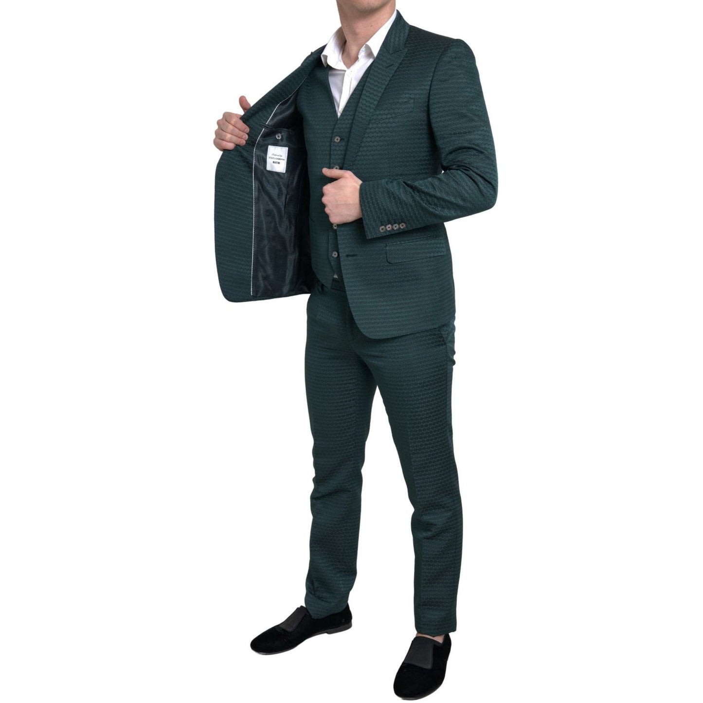 Dolce & Gabbana Green 3 Piece Single Breasted MARTINI Suit 1728,25% Polyester,29% Silk,67345645728,Clothing,Dolce & Gabbana,Green,IT44 | XS,Material: 46% Cotton,Men,Men - Clothing,New with tags,Suits & Blazers - Clothing,Suits - Men - Clothing,Three-Piece