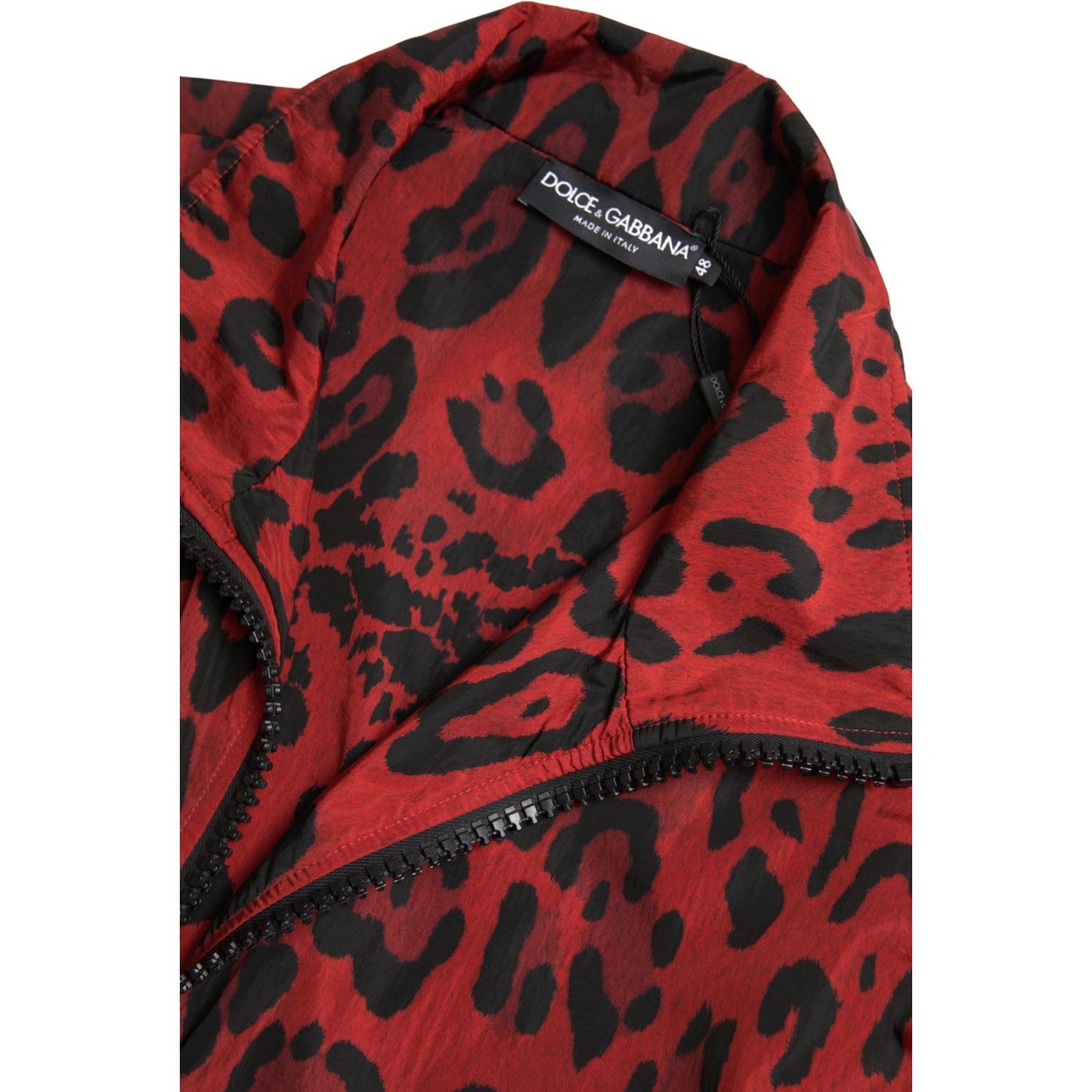 Dolce & Gabbana Red Leopard Zip Sweater Jacket Dolce & Gabbana