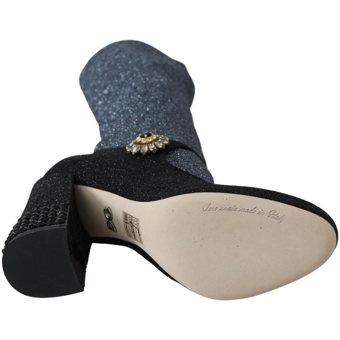 Dolce & Gabbana Black Crystal Mary Janes Booties Shoes