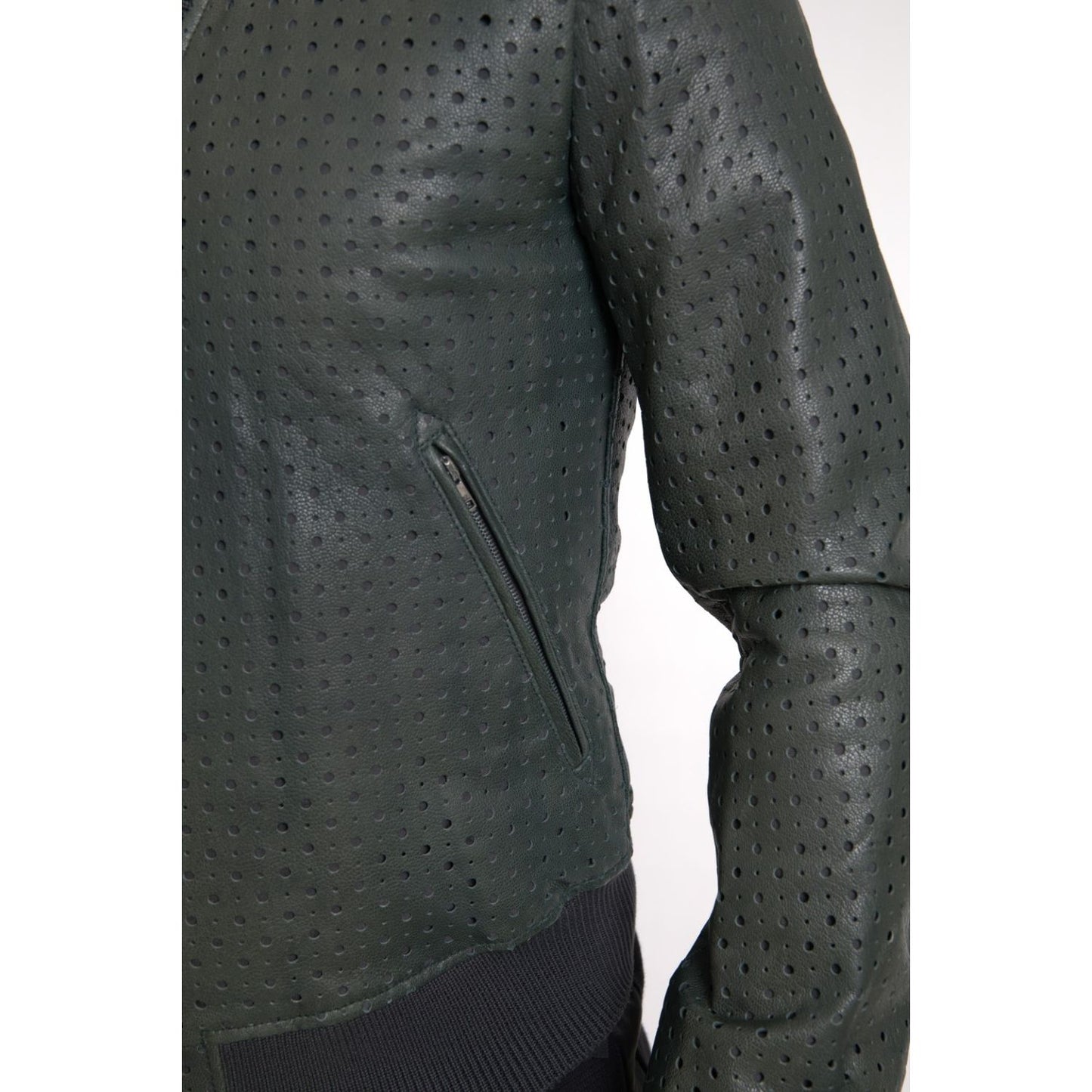Dolce & Gabbana Green Perforated Leather Bomber Jacket